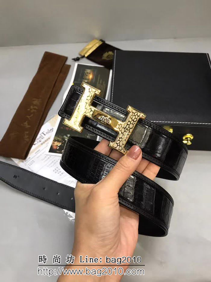愛馬仕HERMES 2018款 真鱷魚肚皮不拼接皮帶 高端男士皮帶 HHG1315